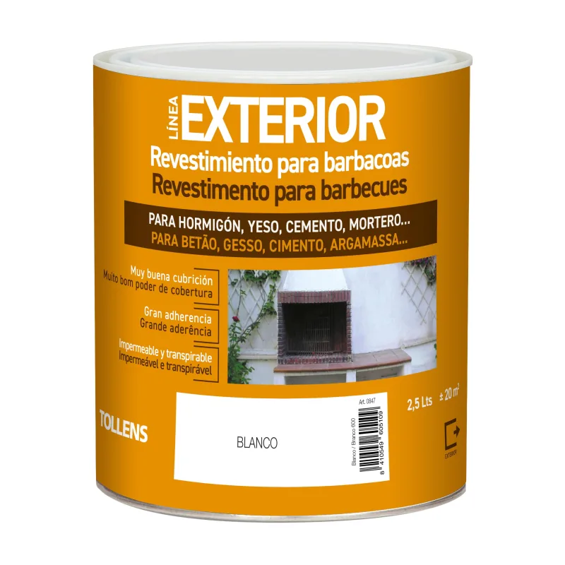 Pintura exterior color blanco para hormigón, mortero, cemento, barbacoa tollens mate 2.5l base agua antigoteo