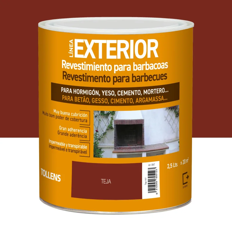 Pintura exterior color teja para hormigón, mortero, barbacoa tollens mate 2.5l base agua antigoteo