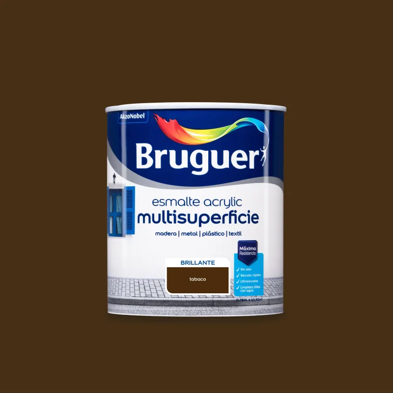 Esmalte de interior acrylic bruguer color tabaco brillante 750ml para puertas, muebles y cerámica