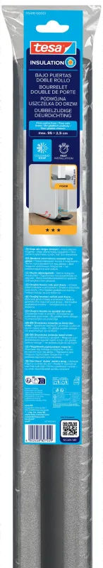 Burlete de puerta exterior tesa doble rollo en color negro, 25 mm de espesor x 20 cm de altura x 95 cm de longitud. recortable. tipo de instalación encolado.