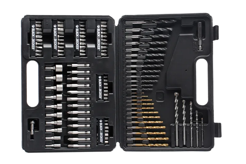 Juego de 109 piezas atornillar y taladrar, brocas titanio black+decker a7200