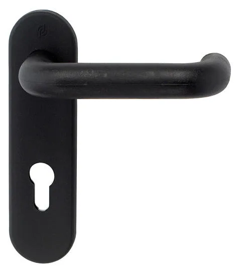 Manilla de placa para puerta cortafuego de hierro plastificado color negro