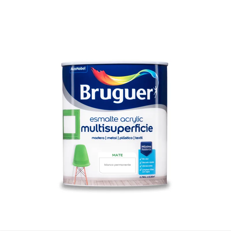 Esmalte de interior acrylic bruguer color blanco mate 750ml para puertas, muebles y cerámica