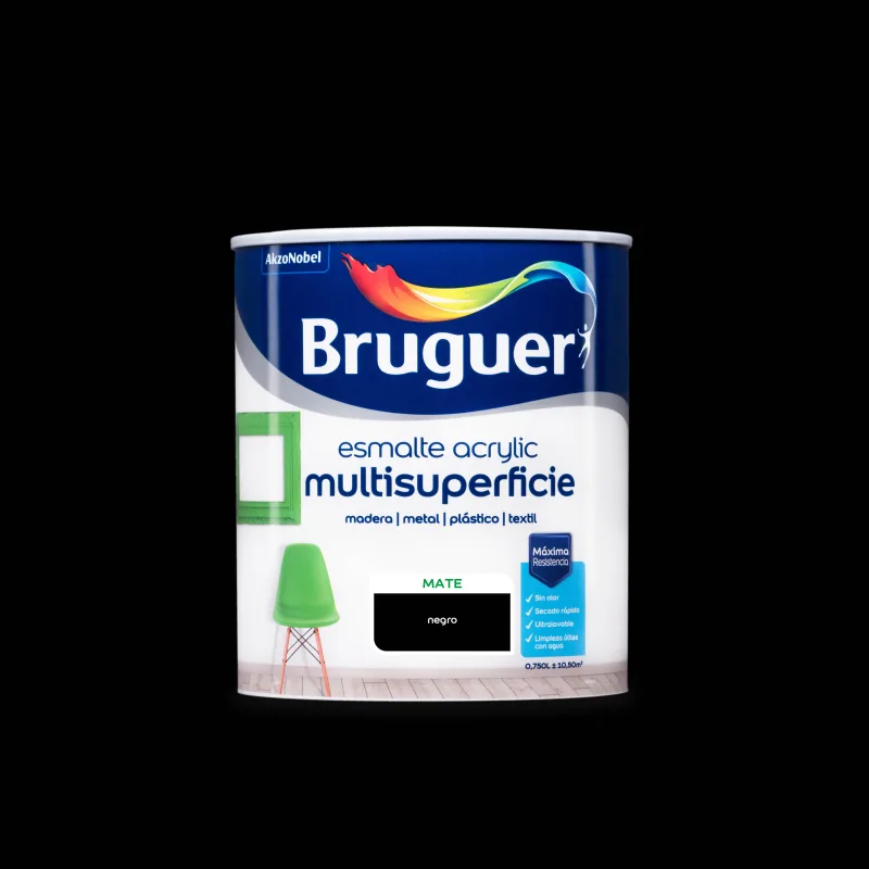 Esmalte de interior acrylic bruguer color negro mate 750ml para puertas, muebles y cerámica