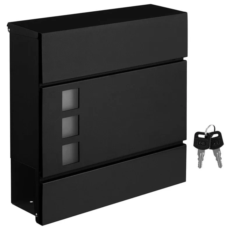 Buzón moderno con revistero tapa con cerradura fácil de instalar negro 12_0001642