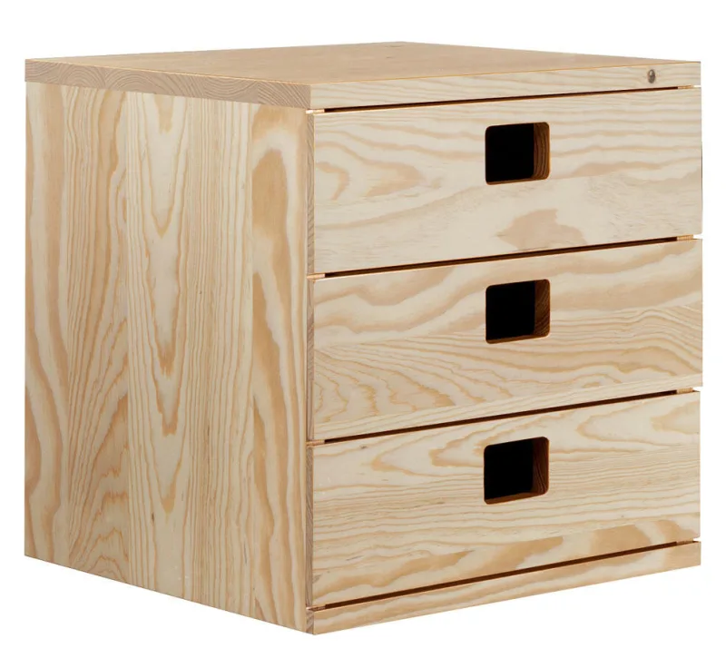 Cajonera madera 3 cajones para estantería serie dinamic de 36,2x36,2x33 cm