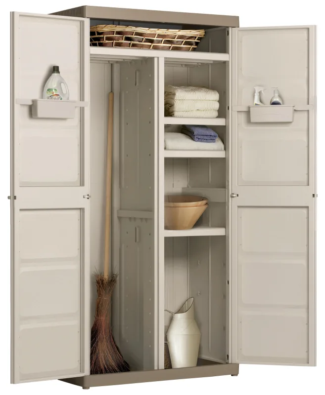 Armario escobero de resina excellence 89x182x54 cm color beige 2 puertas