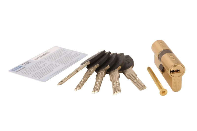 Bombin para cerradura tesa tx80 de 30 + 30 mm latonado, alta seguridad