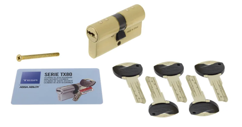 Bombin para cerradura tesa tx80 de 35 + 35 mm latonado, alta seguridad