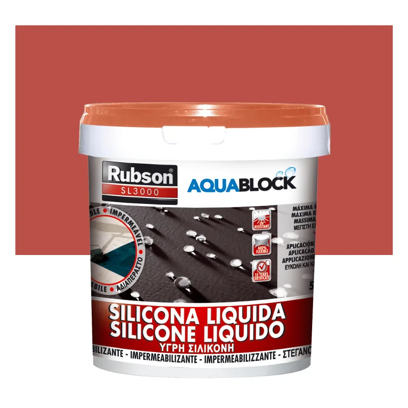 Silicona liquida interior / exterior rubson aquablock sl3000 color terracota para tejados, suelos multimaterial 5kg. silicona. placar y impermeabilizar.