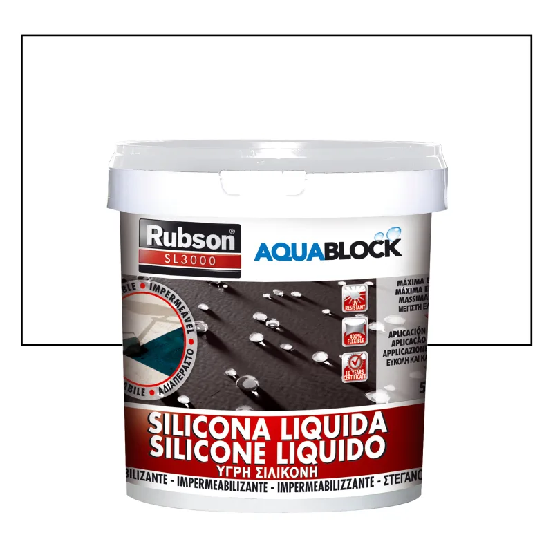 Silicona liquida interior / exterior rubson aquablock sl3000 color blanco para tejados, suelos de cemento 5kg. silicona. placar y impermeabilizar.