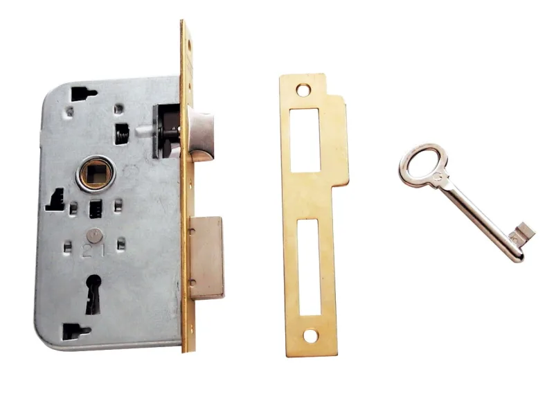 Cerradura de embutir dorado de 40 mm de entrada y 40 mm entre eje