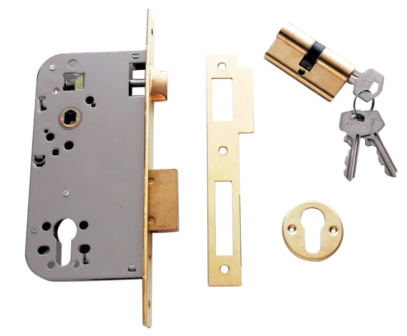 Cerradura de embutir de 50 mm de entrada y 85 mm entre eje de dorado