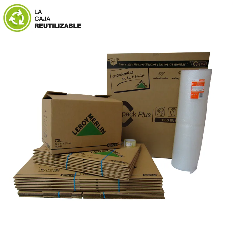 Pack de mudanza, 10 med + 5 peq capsa® plus + 1 rollo burbuja + cinta adhesiva