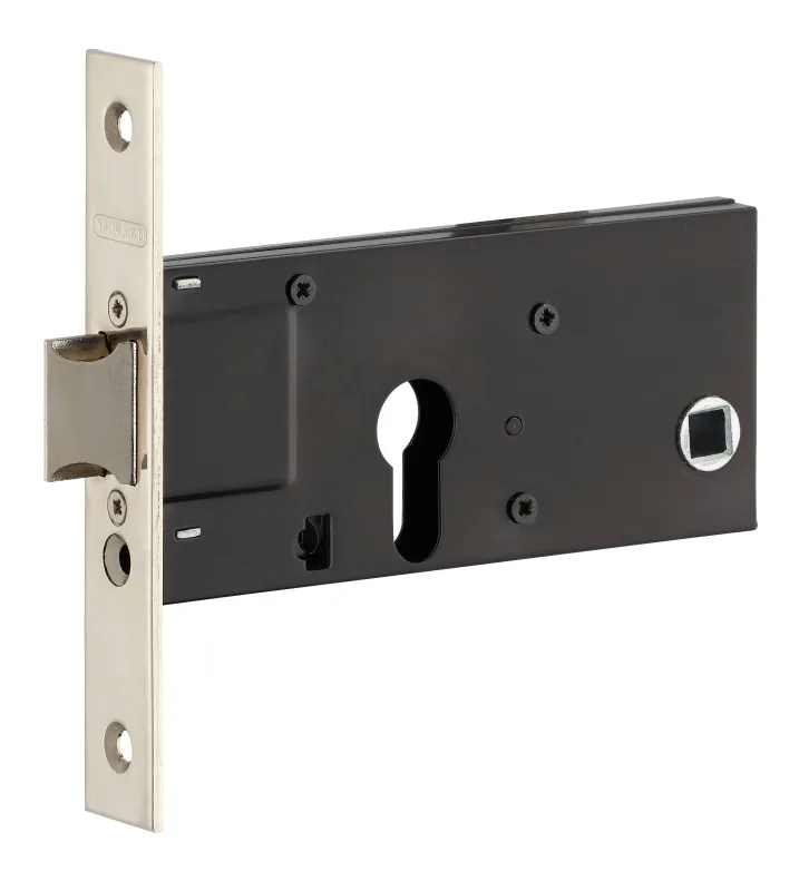 Cerradura de embutir de 60 mm de entrada y 66 mm entre eje de plata