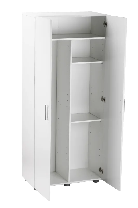 Armario escobero de madera con 2 puertas y 3 baldas en blanco 180x79x42cm