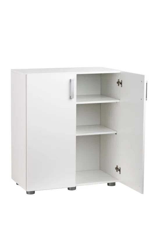 Armario bajo multiusos en color blanco de 92x79x42 cm con 2 puertas.