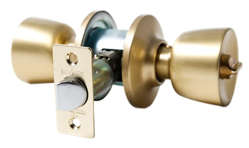 Pomo de puerta para puertas de baño con condena forma de tulipa latón satinado