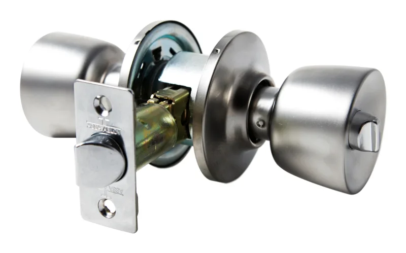 Pomo de puerta para puertas de baño con condena forma de tulipa cromo mate