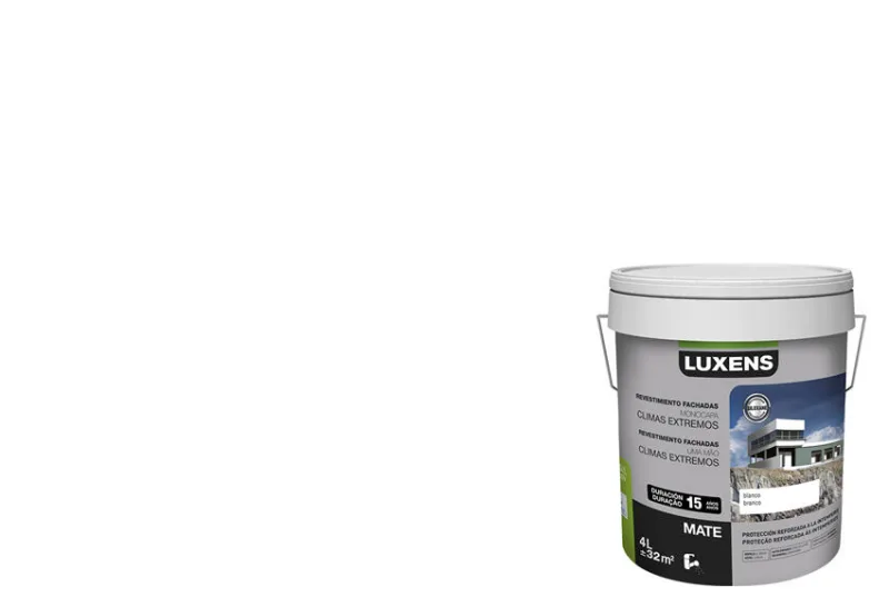 Pintura exterior color blanco para hormigón, cemento, fachada luxens mate 4l base agua antigoteo