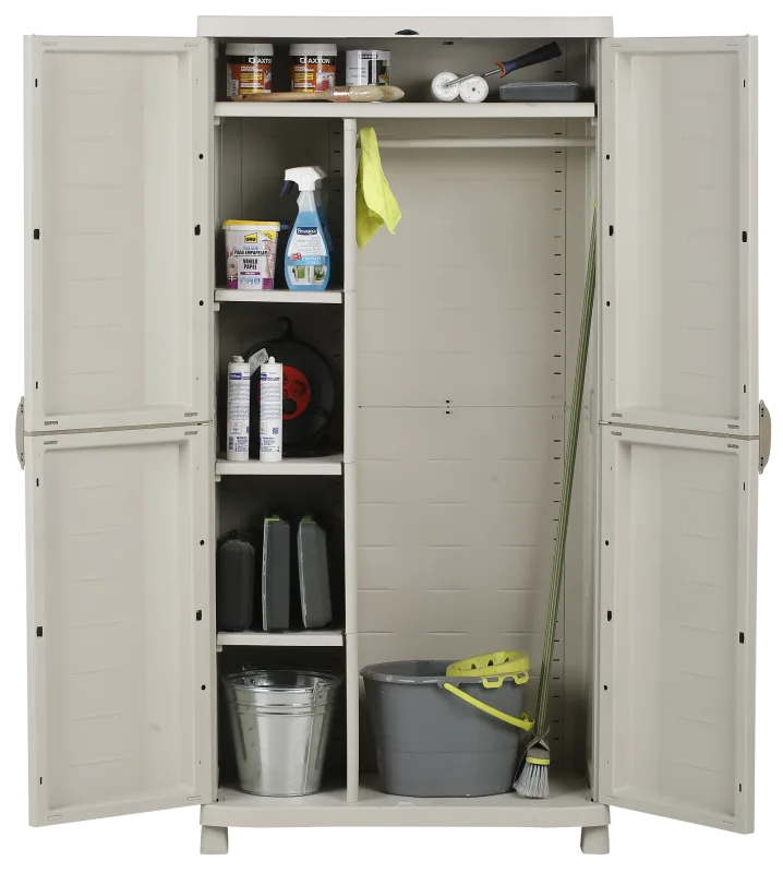 Armario escobero de resina space saver 90x184x45 cm color beige 2 puertas