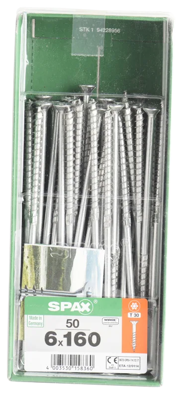 50 tornillo spax t-star+ con cabeza fresada, ø 6mm y 160 mm