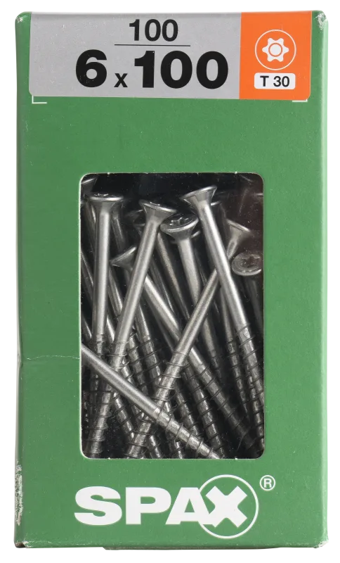 100 tornillo spax t-star+ con cabeza fresada, ø 6mm y 100 mm