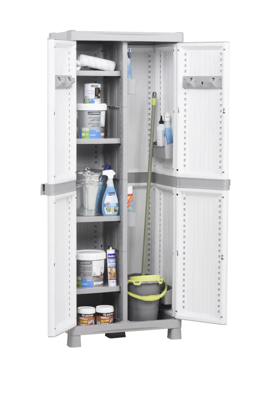 Armario escobero de resina wave 70x182x44 cm color gris 2 puertas