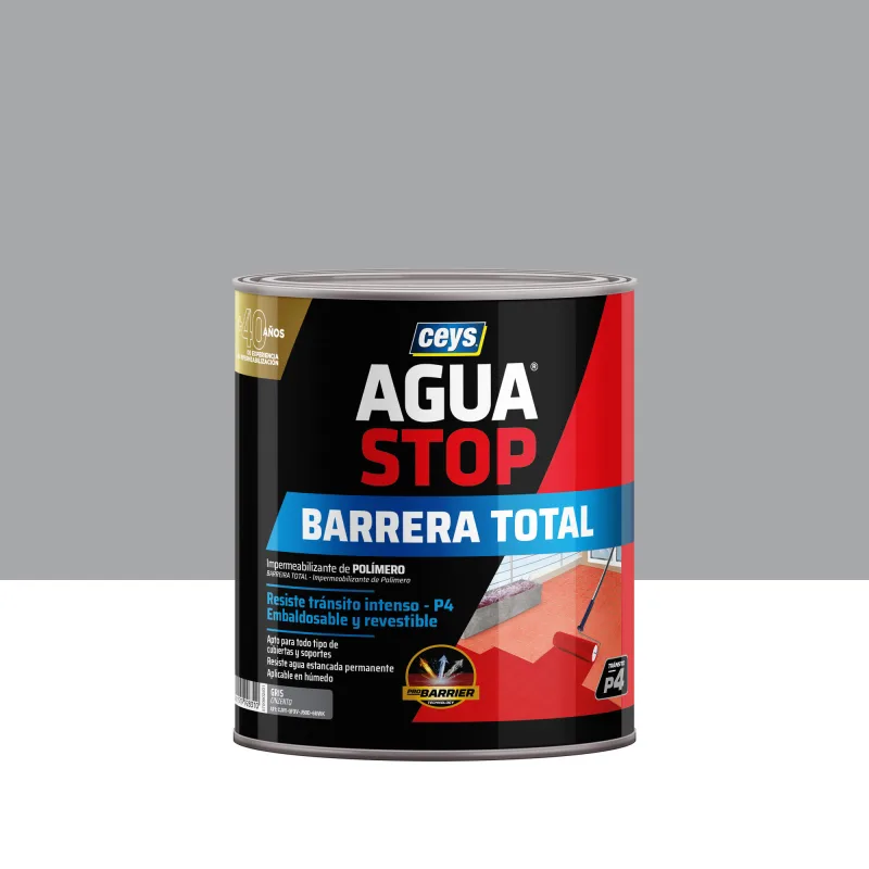 Pintura impermeabilizante exterior aguastop barrera total color gris para tejados, terrazas de multimaterial 1kg. poliuretano. para impermeabilizar.
