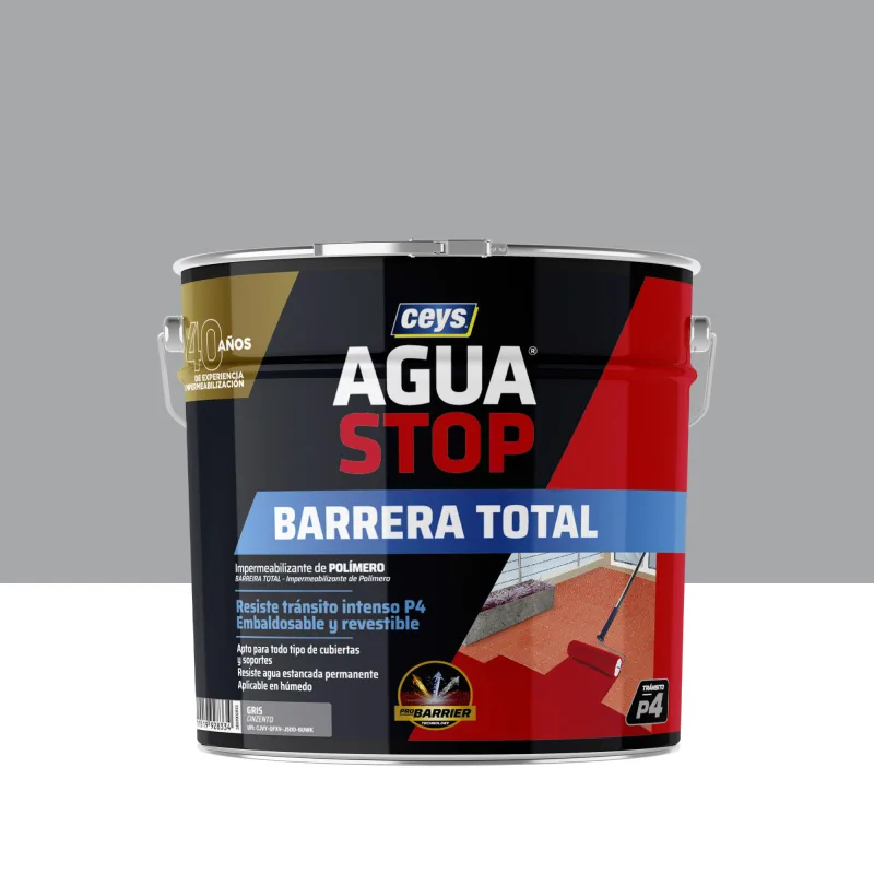 Pintura impermeabilizante exterior aguastop barrera total color gris para tejados, terrazas de multimaterial 4kg. poliuretano. para impermeabilizar.