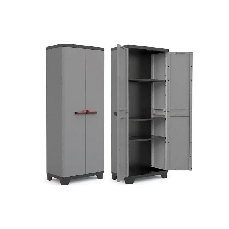 Armario de almacenaje 38 x 39 x 173 cm 2 puertas 3 baldas 15kg regulable gris interior/exterior keter