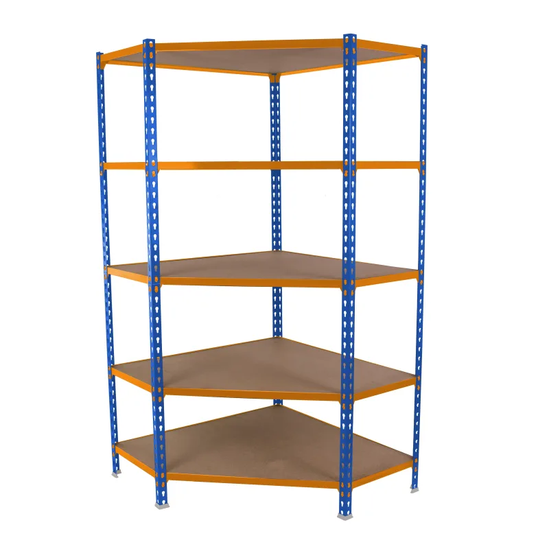 Estantería metálica esquinera sin tornillos de metal de 180x90x30 cm 5b 200kg/balda azul/naranja/madera