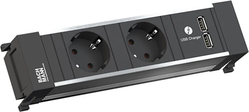 Bachmann presa schuko in alluminio a 2 prese con caricatore usb a 2 prese