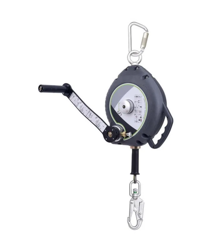 Anticaída retráctil con torno de rescate integrado cable inoxidable y resistencia 12 kn kalypso kratos safety