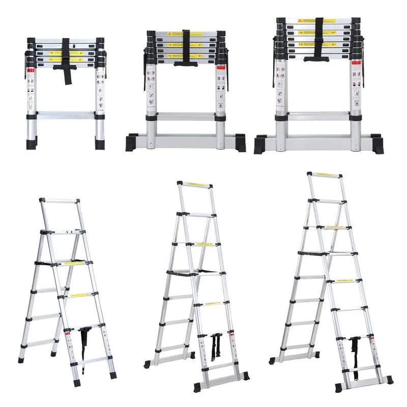 Escalera telescópica articulada 1,4+1,7m, escalera de tijera profesional multifunción plegable de 4x5 peldaños