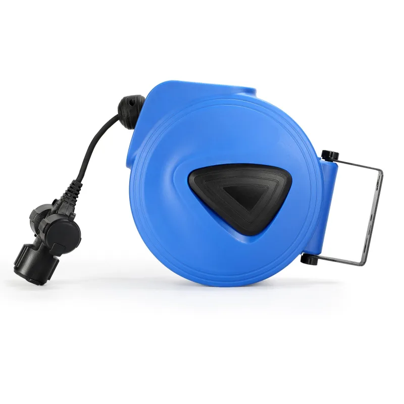 Enrollador eléctrico automático enrollador de cable automático maletín de plástico de 20 m cable de 1,5 m giratorio 180° con 3 tomas