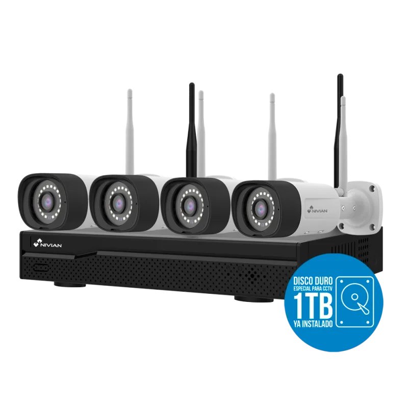 Kit cctv 4 cámaras 2k 16 canales con disco duro de 1tb nivian