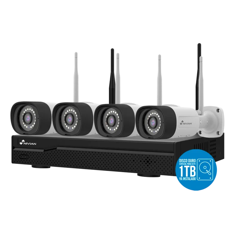 Kit cctv 4 cámaras 2k 10 canales con disco duro de 1tb nivian