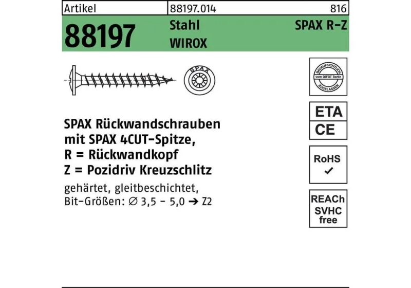Spax vis à bois r 88197 m.spitze/kreuzschlitz-pz xmm
