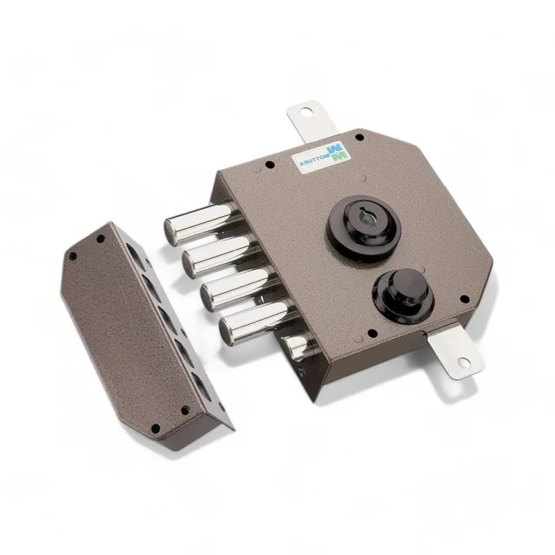 Cerradura quíntuple accionada por bomba con media vuelta y pomo apertura interior cilindro exterior 30 longitud 60 mm pestillos 40 mm