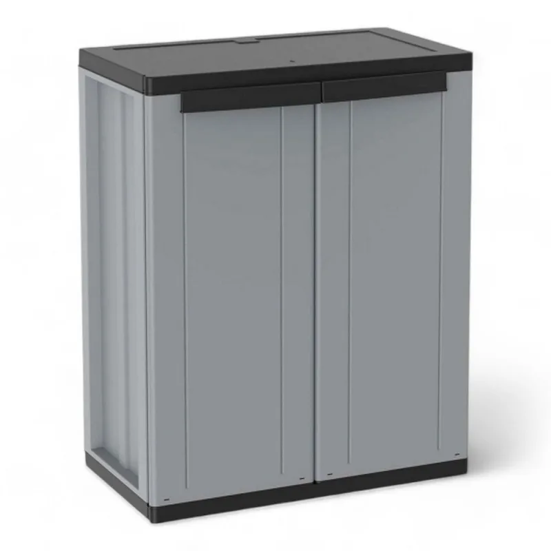 Armario bajo de 2 puertas gris negro con estante interior ajustable y puertas con apertura de hasta 180 grados