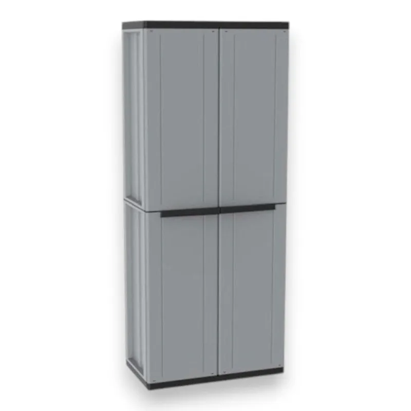 Escobero alto con 4 estantes en material termoplástico gris para uso interior dimensiones 680x375x1635 mm