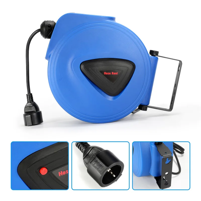 Enrollador de cable eléctrico automático de 20 m + 1,5 m enrollador de cable eléctrico automático con resorte | con soporte de montaje en pared