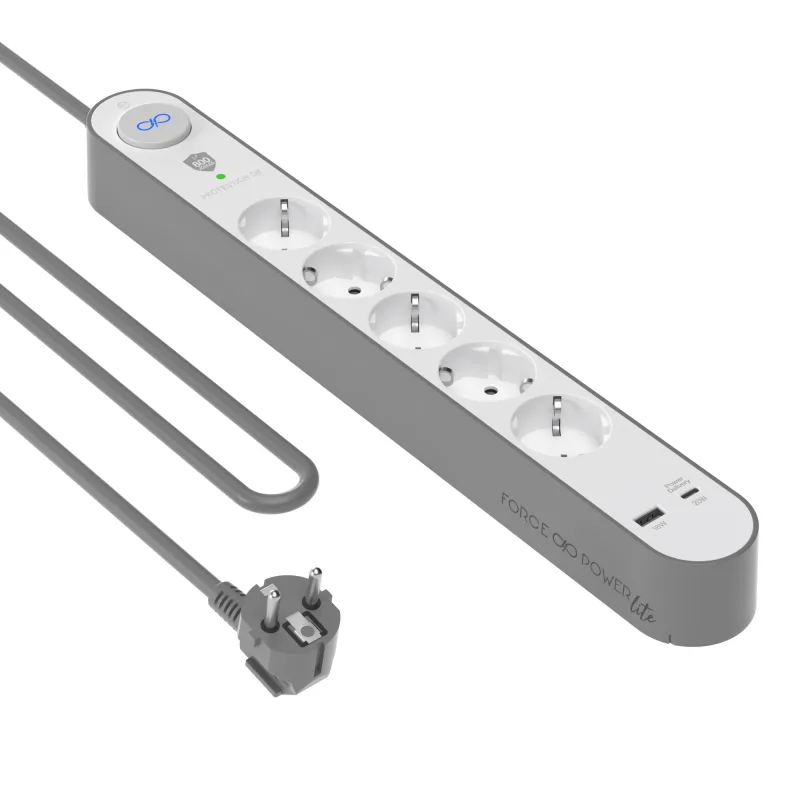 Base múltiple 5 tomas+usb-a+c 1.5mt protec. 800j force power