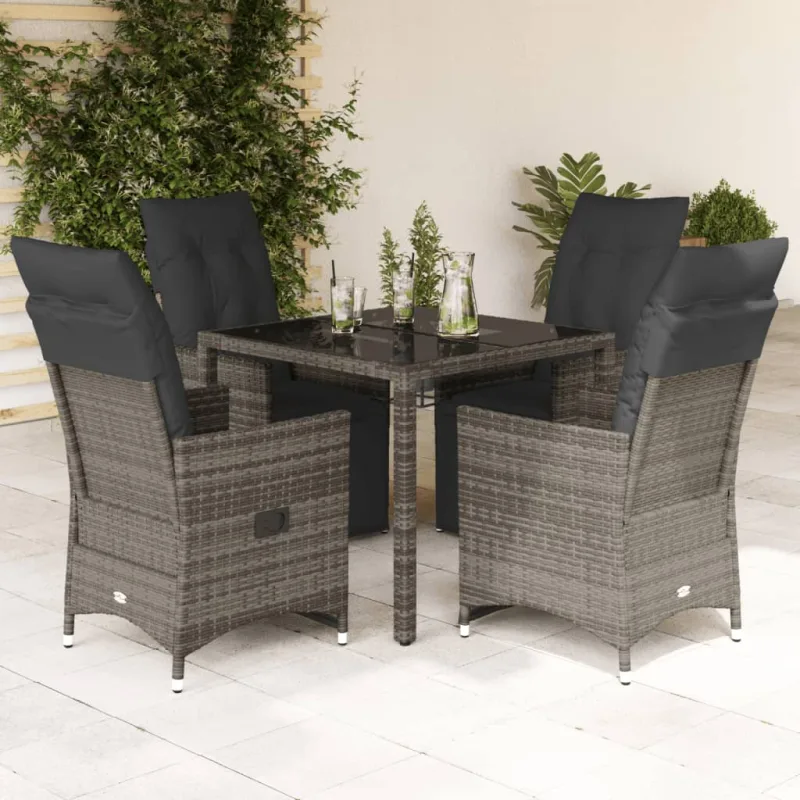 Conjunto de jardín bistro 5 piezas cojines de polirratán gris