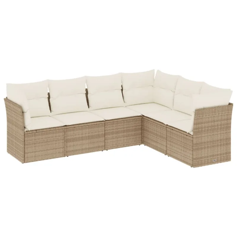 Muebles de jardín con cojines 6 piezas resina tejida beige