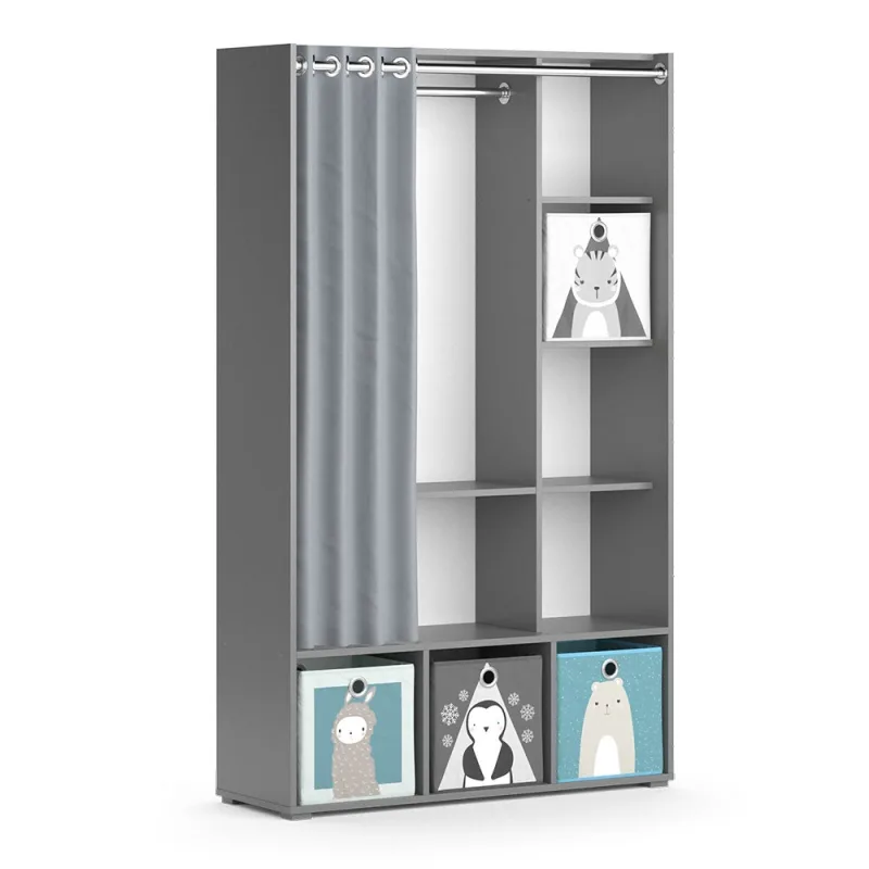 Vicco armario de ropa para niños luigi, gris, 105.8 x 178.1 cm con cajones abatibles (gris)