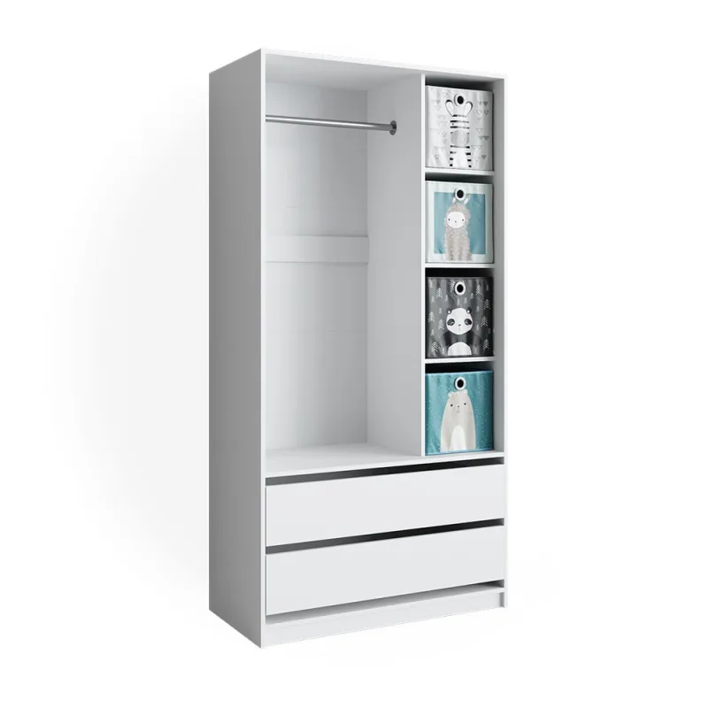 Vicco armario de ropa para niños elmo, blanco, 100 x 200 cm con 2 cajones y cajas plegables