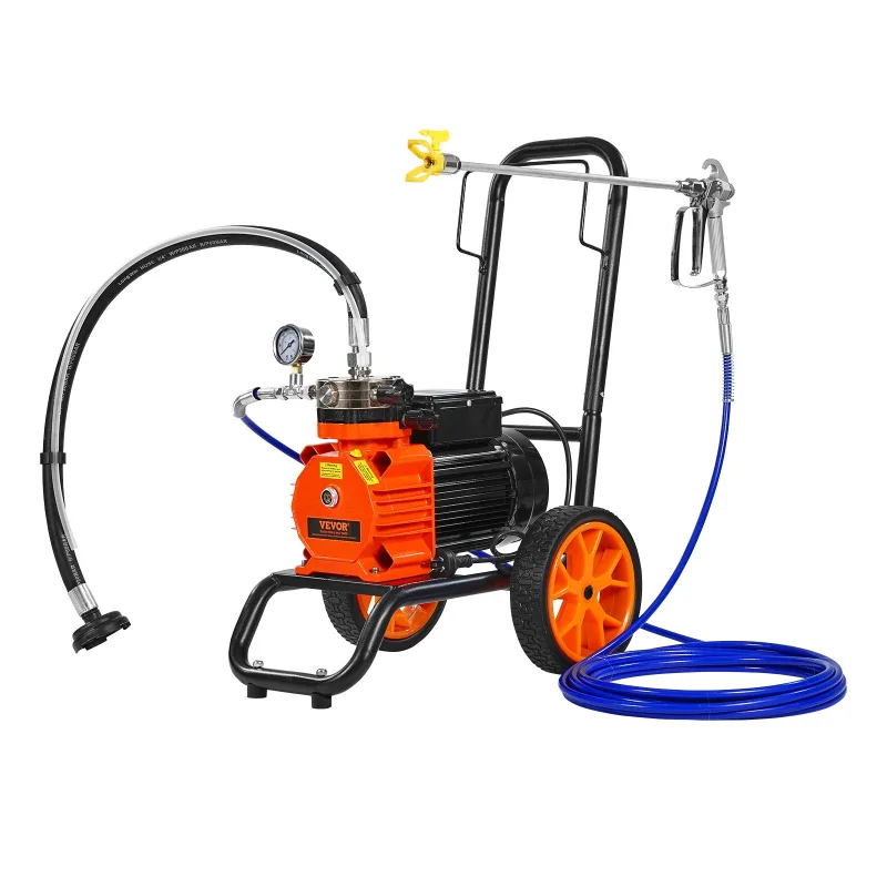 Pulverizador sin aire vevor, diafragma alta presión 1100 w, 2000 psi, 2 l/min, con ruedas y varilla para cercas
