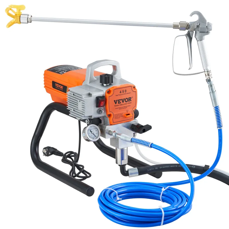 Pulverizador airless vevor con manguera alta presión, pistola pulverizadora pared y techo 1800 w, 3000 psi, 1,8 l/min, presión pulverización ajustable